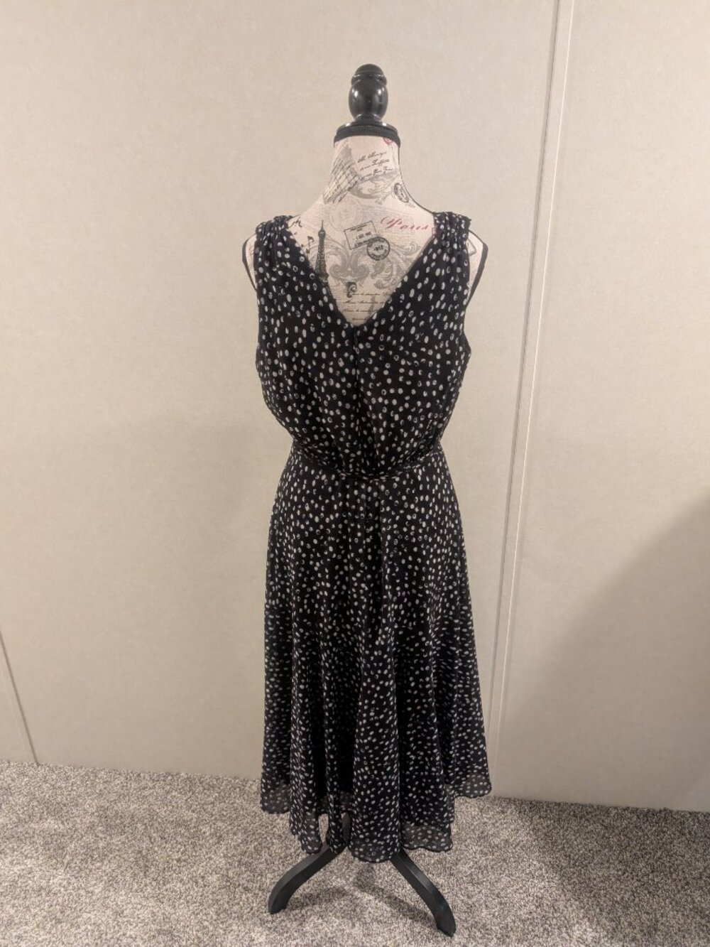 Alex Marie Navy Blue LB Polka Dot Midi Dress Sleeveless Belted Women's Size 6 - Picture 6 of 11